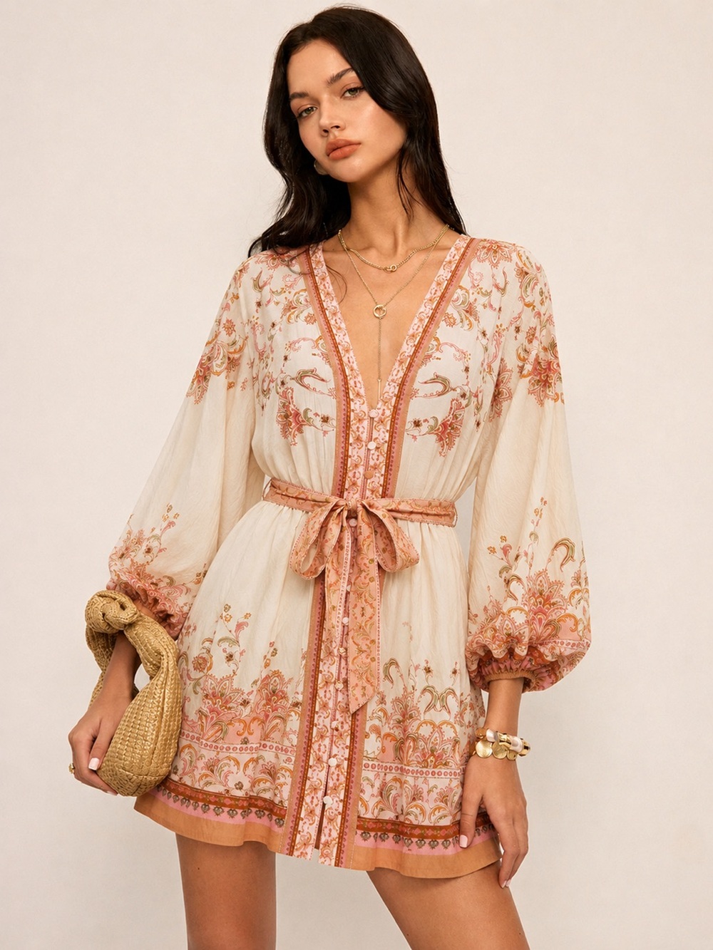 *NWT* Paisley Print Belted Mini Dress